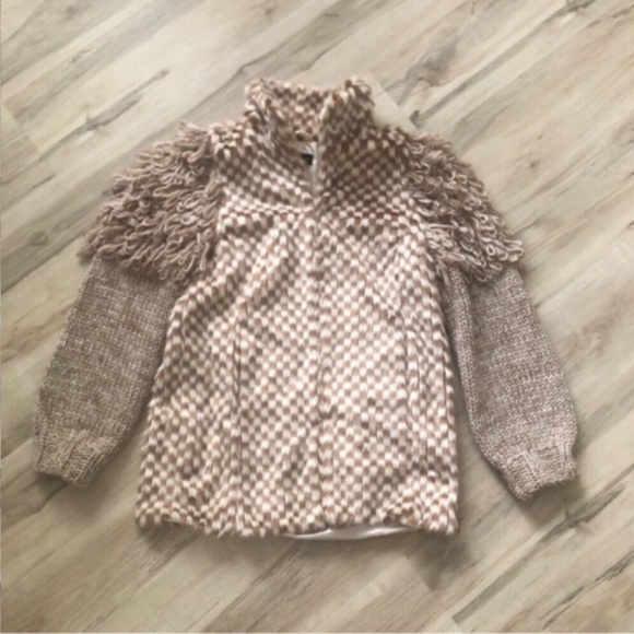 Topshop Textured Teddy Jacket in Cream and Brown - Picture 4 of 8